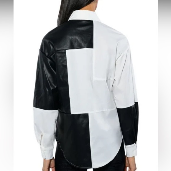 Akira say it again button up blouse with rhinestones and faux leather - Picture 2 of 9